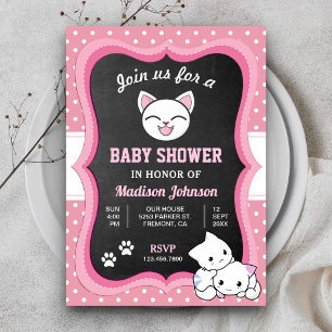 Cute Pink Kitten Baby Shower Invitation