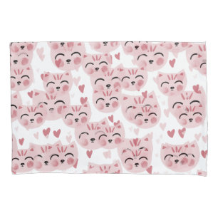 Cute Pink Kittens and Hearts Pattern for Kids Pillowcase