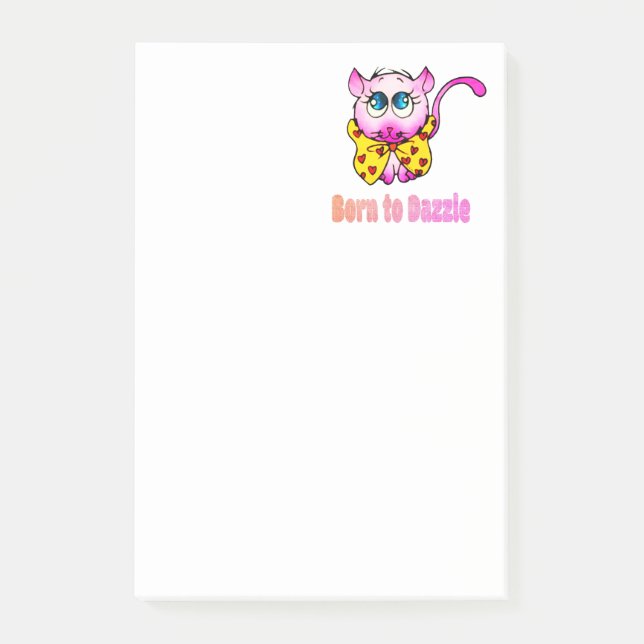 Cute Pink Kitty - Born to Dazzle Art Post-it Notes (Front)