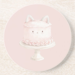 Cute Pink Kitty Cat Cake Meow Coaster