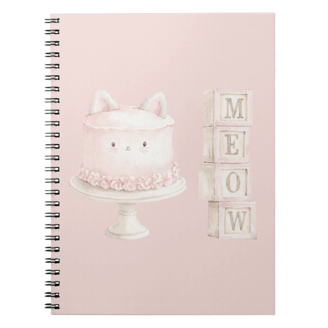 Cute Pink Kitty Cat Cake Meow Notebook (Front)