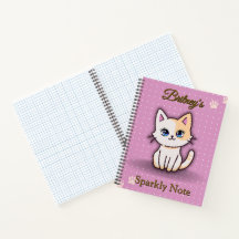 Cute Pink Kitty Cat Cute Personalised Name Spiral