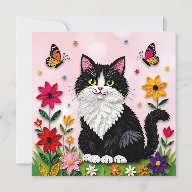 Cute Pink Kitty Cat in Flowers Invitation (Front)