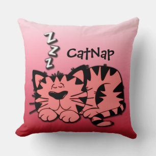 Cute Pink KItty Cat Nap Throw Pillow