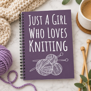 Cute Pink Knitter Gifts Purple Knitting Notebook