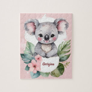Cute Pink Koala Bear Personalized Girl Jigsaw Puzzle