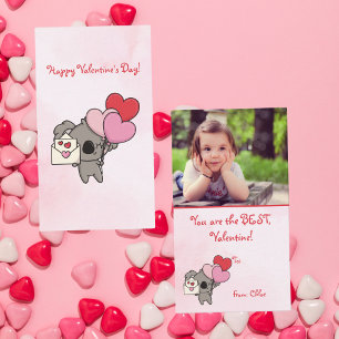 Cute Pink Koala Photo Kids Classroom Valentine's Card