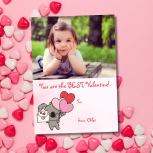 Cute Pink Koala Photo Kids Classroom Valentine's Holiday Card