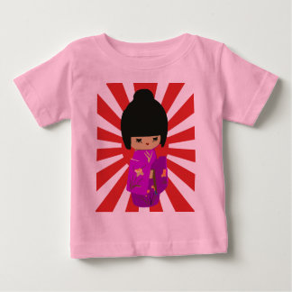 Cute Pink  Kokeshi Doll on rising sun Baby T-Shirt