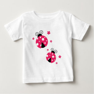 Cute Pink Labybirds and Flowers Baby T-Shirt