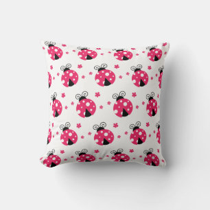 Cute Pink Labybirds and Flowers Cushion