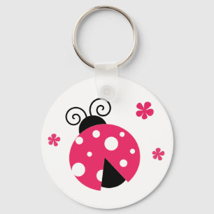 Cute Pink Labybirds and Flowers Key Ring