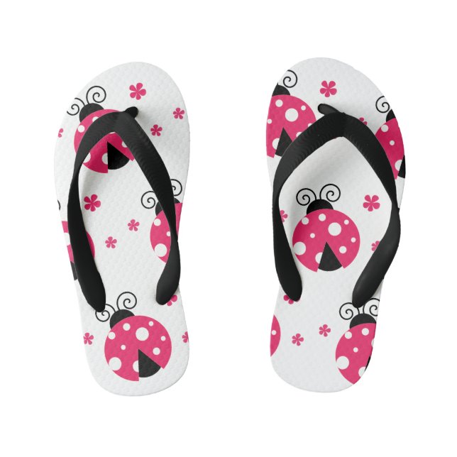 Cute Pink Labybirds and Flowers Kid's Jandals (Footbed)