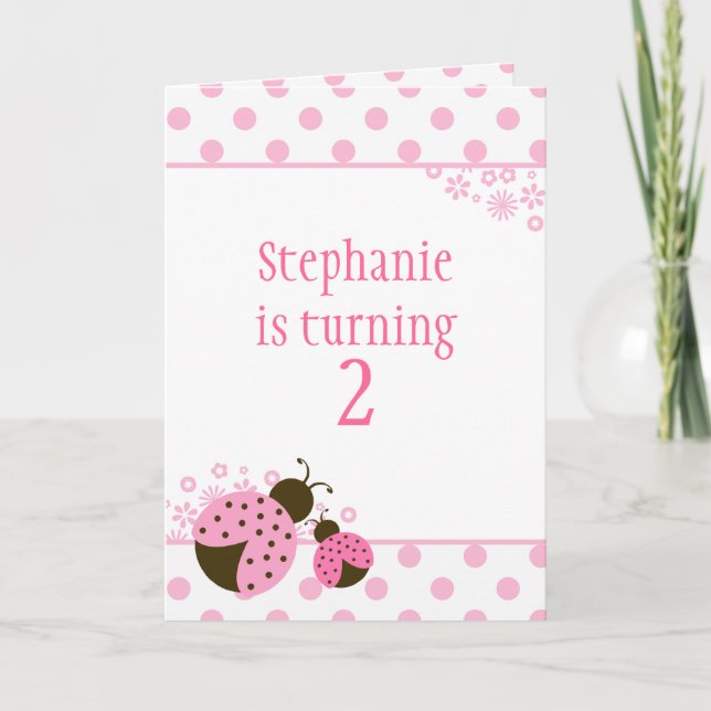 Cute pink lady bug girls birthday party invitation (Front)