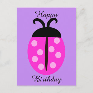 Cute Pink Ladybug Birthday Postcard