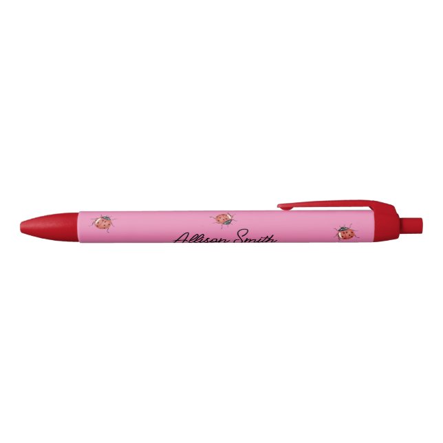 Cute pink Ladybug Black Ink Pen (Top)