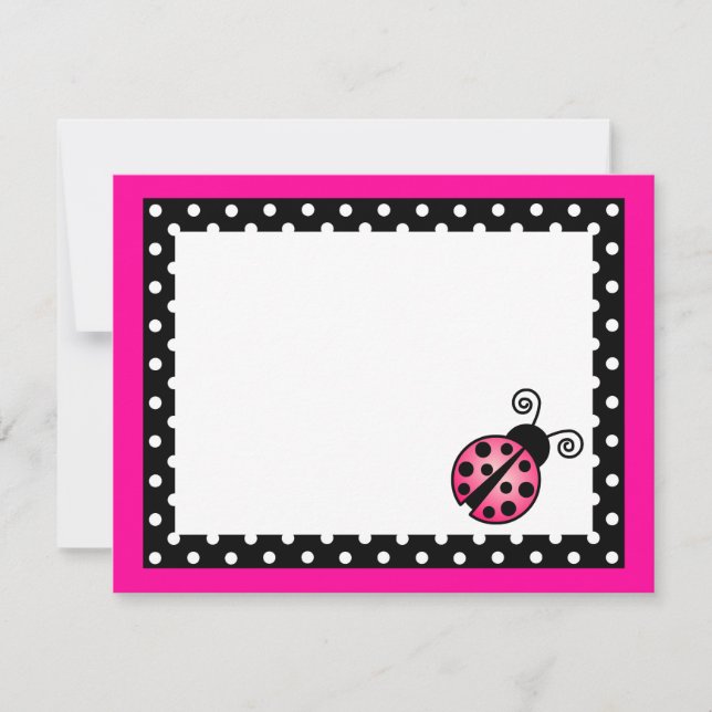 Cute Pink Ladybug Flat Thank You Note Cards (Front)