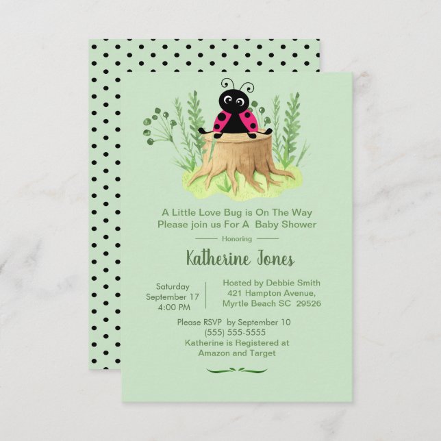 Cute Pink Ladybug Forrest Baby Shower Invitation (Front/Back)
