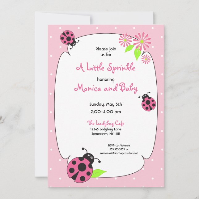 Cute Pink Ladybug Invitation (Front)