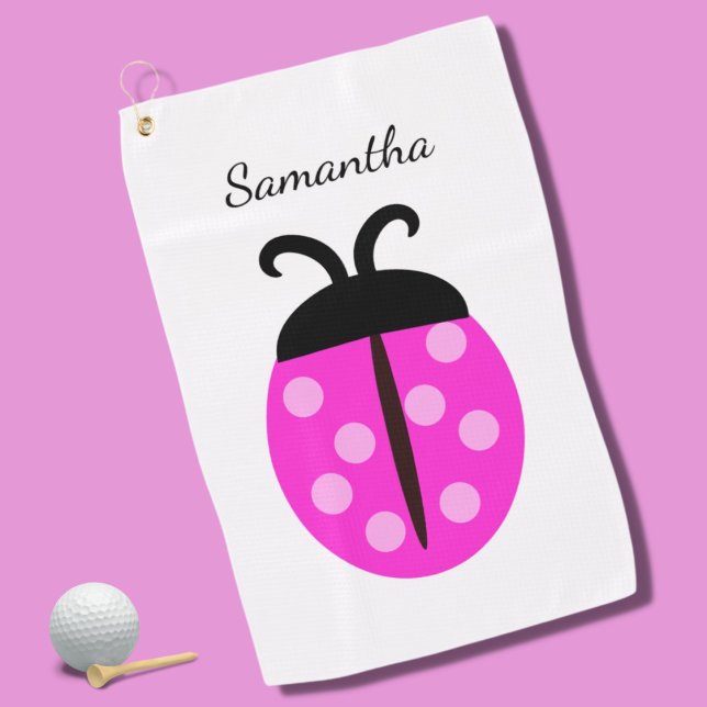 Cute Pink Ladybug Name  Golf Towel (Creator Uploaded)