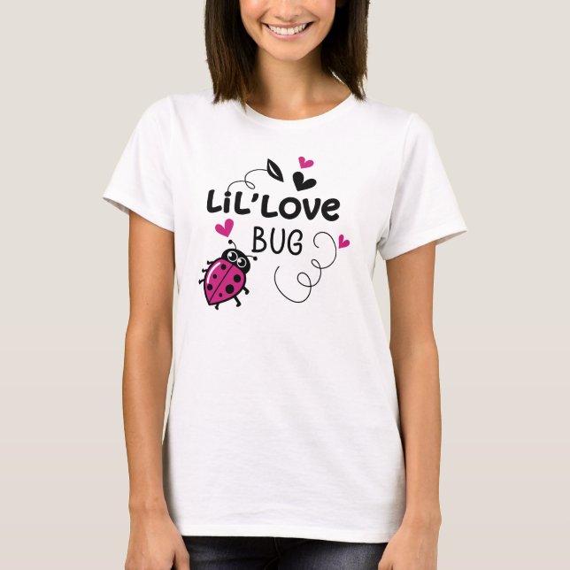 Cute Pink Ladybug with Hearts on White Background T-Shirt (Front)