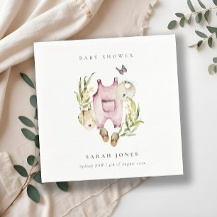 Cute Pink Leafy Foliage Boy Clothes Baby Shower Napkin