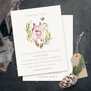 Cute Pink Leafy Foliage Girl Clothes Baby Shower Postcard