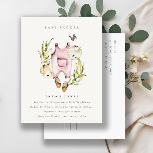 Cute Pink Leafy Foliage Girl Clothes Baby Shower Postcard