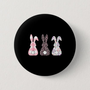 Cute Pink Leopard Plaid Flower Happy Easter Bunny 6 Cm Round Badge
