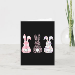 Cute Pink Leopard Plaid Flower Happy Easter Bunny Card