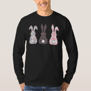 Cute Pink Leopard Plaid Flower Happy Easter Trio B T-Shirt