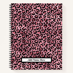 Cute Pink Leopard Print Customisable Name  Notebook