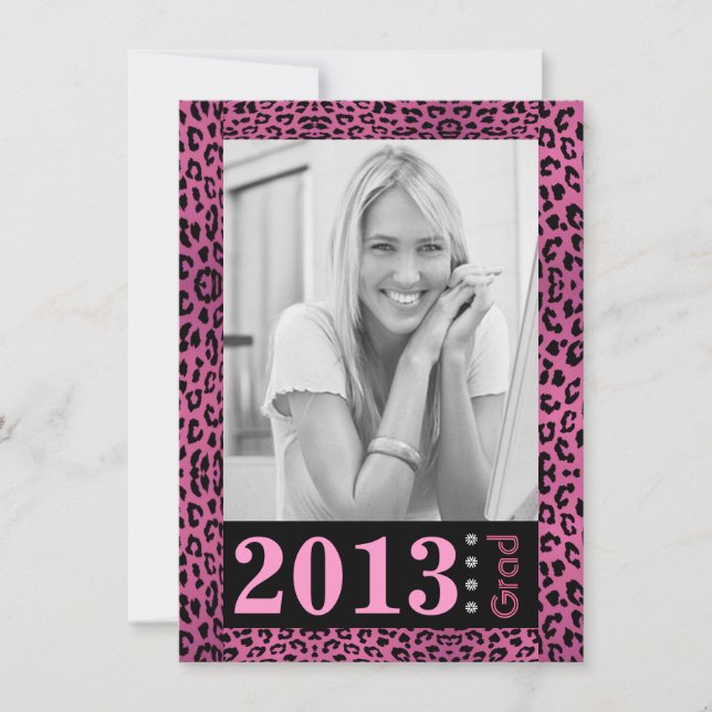 Cute Pink Leopard Print Photo Graduation Invitation (Front)