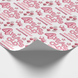Cute Pink Letter Balloon 4th Birthday Wrapping Paper