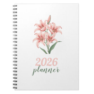 Cute Pink Lily Spiral Planner Notebook