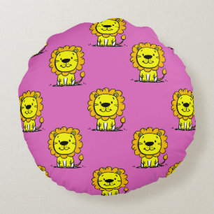 Cute Pink Lion Round Cushion