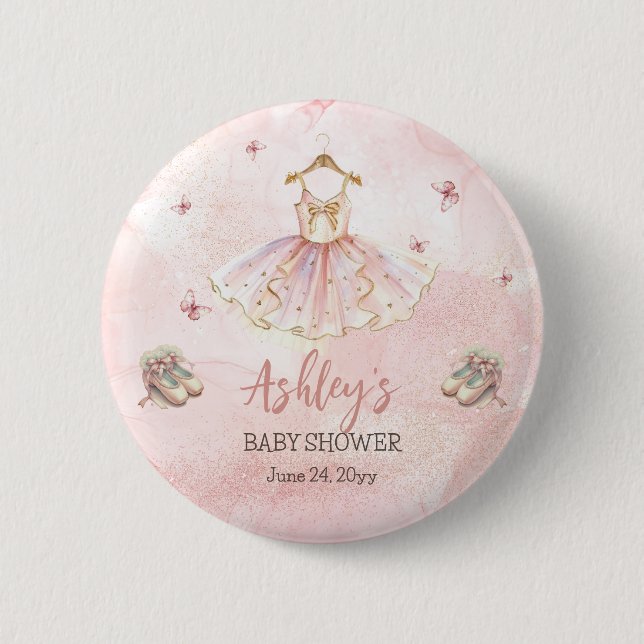 Cute Pink Little Ballerina Tutu Girl Baby Shower 6 Cm Round Badge (Front)