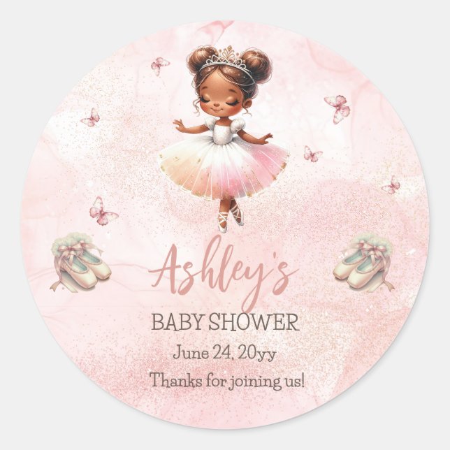 Cute Pink Little Ballerina Tutu Girl Baby Shower Classic Round Sticker (Front)