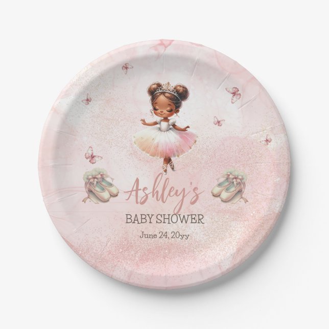 Cute Pink Little Ballerina Tutu Girl Baby Shower Paper Plate (Front)