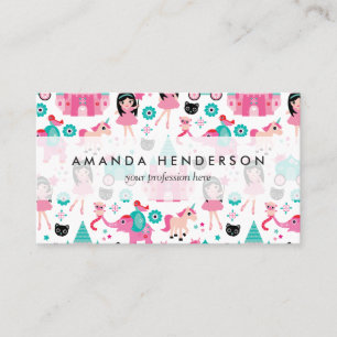 Cute Pink Little Princess Unicorn Magical Pattern Business Card