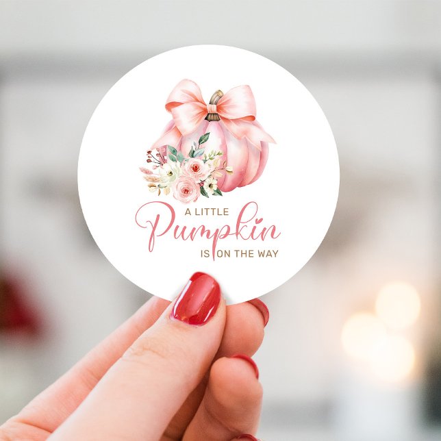 Cute Pink Little Pumpkins Baby Shower Classic Round Sticker (Creator Uploaded)