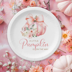 Cute Pink Little Pumpkins Baby Shower Paper Plate