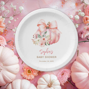 Cute Pink Little Pumpkins Baby Shower Paper Plate