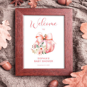 Cute Pink Little Pumpkins Baby Shower Welcome Sign