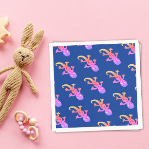 Cute Pink Lizard Gecko Pattern Kids Birthday Napkin