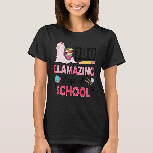 Cute Pink Llama 100th Day of School 100 Days No Pr T-Shirt (Front)