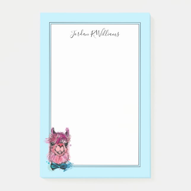 Cute Pink Llama | Add Your Name Post-it Notes (Front)