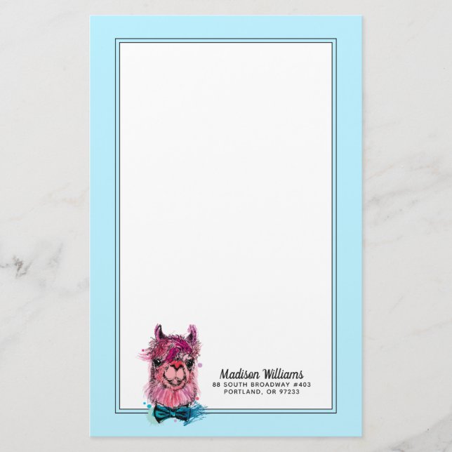 Cute Pink Llama | Add Your Name Stationery (Front)