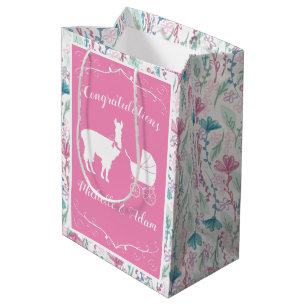 Cute Pink Llama Girl Baby Shower  Medium Gift Bag