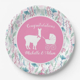 Cute Pink Llama Girl Baby Shower  Paper Plate